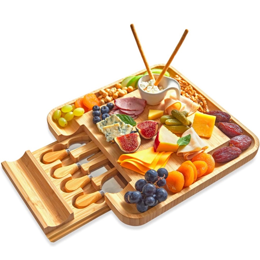 Brand New in Box - Bamboo cutting board with cheese knives